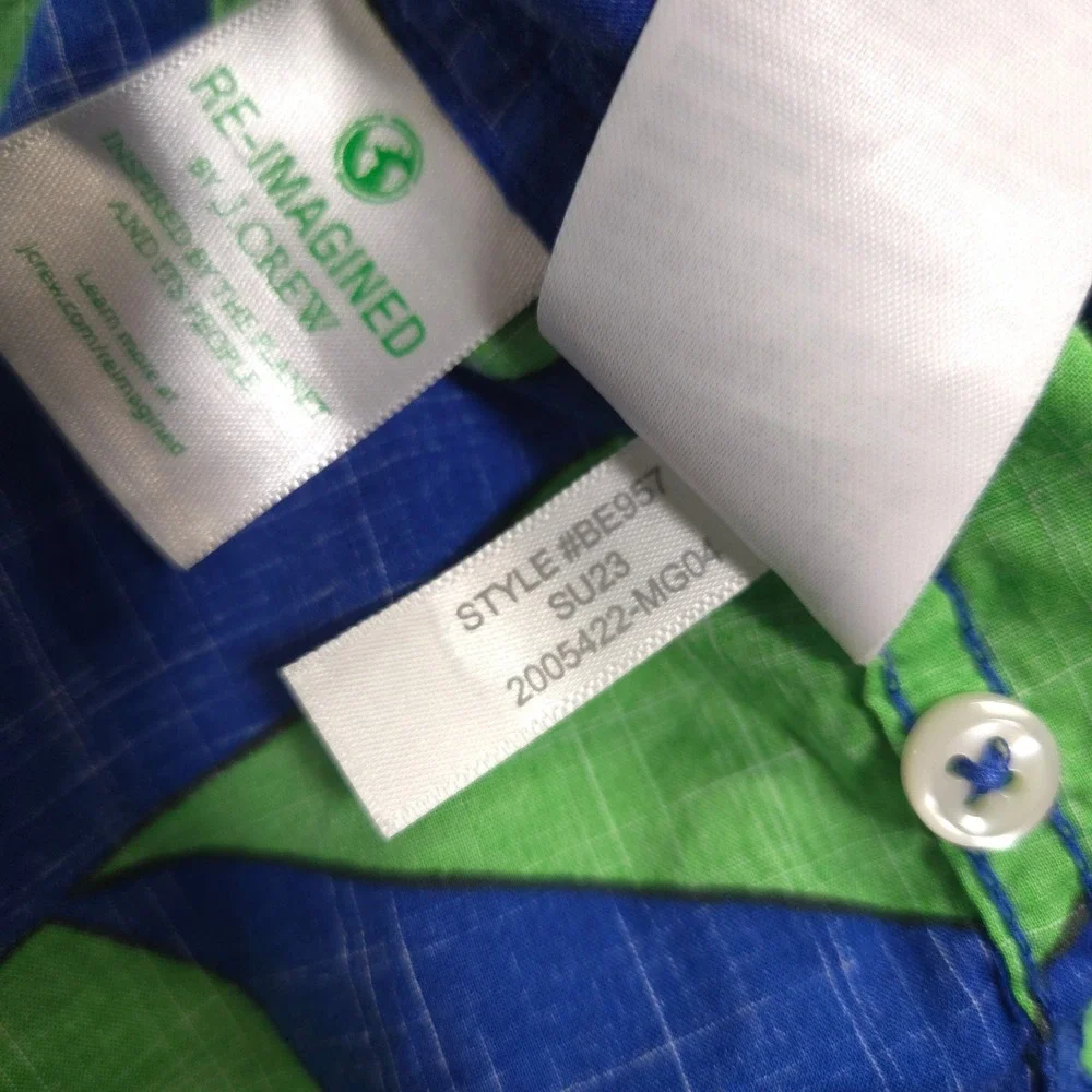J Crew Camp Shirt Mens XXL Green Blue Floral AOP Slub Cotton Loop Collar Resort